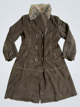 Xanaka Brown Faux Suede Coat with Fur Collar