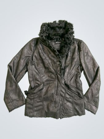 Arnaldo Bassini Women's Faux Leather Fur Trimmed Jacket