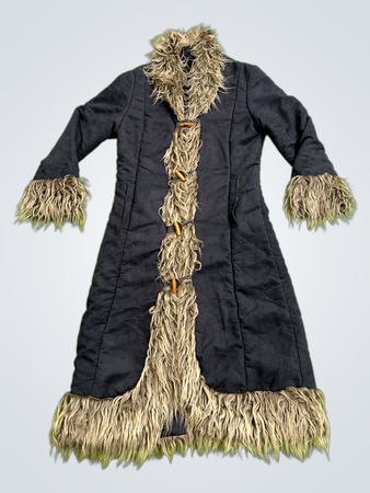 ELISA IMMA GINE Black Faux Fur Trimmed Coat