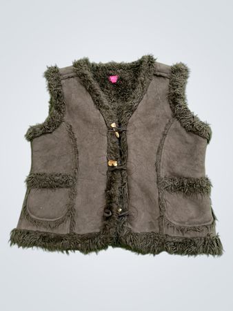 Women's Brown Faux Suede Fur Trimmed Vest