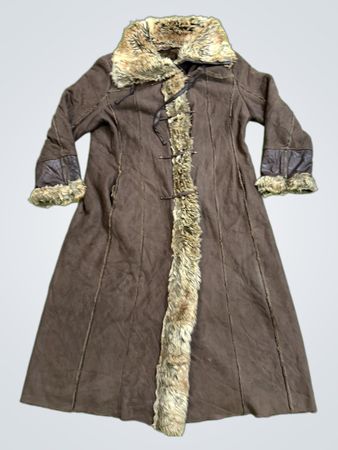 Brown Fur Trimmed Long Coat