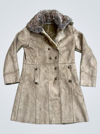 Women's Faux Suede Coat with Fur Collar