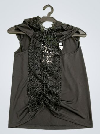 FINEJO Damen Schwarzes Ärmelloses Tanktop mit Spitzenbesatz und Kapuze