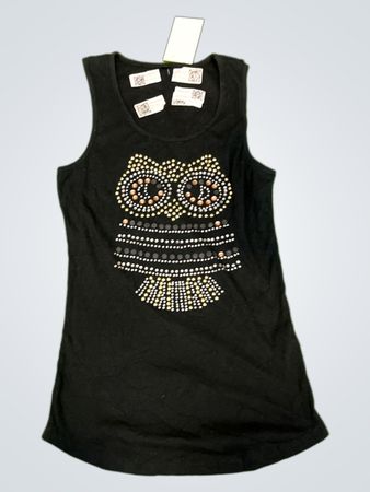 Schwarzes Tank Top mit besticktem Eulen-Design