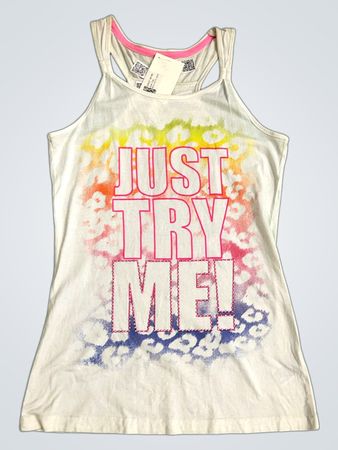 Weißes Tanktop mit "JUST TRY ME!" Grafik