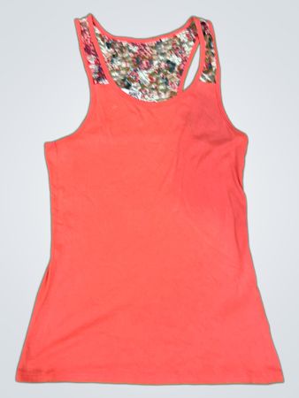 Korallenfarbenes Tanktop mit floralem Rückendetail