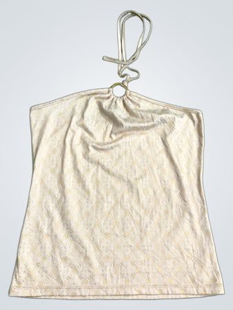 Cremefarbener Neckholder-Top mit kreisförmigem Muster