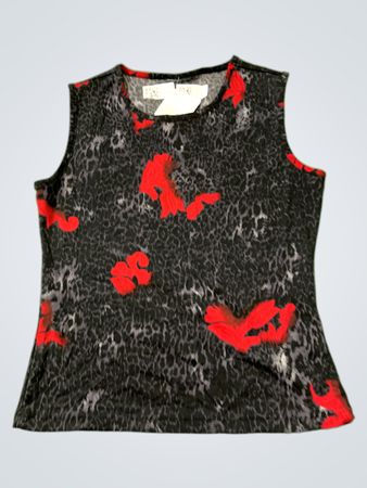 Ärmelloses Top mit Animal-Print und roten Akzenten