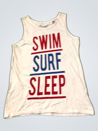 Weißes Tanktop mit "SWIM SURF SLEEP"-Grafik