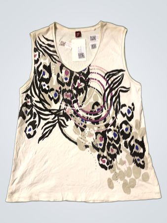 Weißes ärmelloses Tank-Top mit abstrahierter Druckgrafik