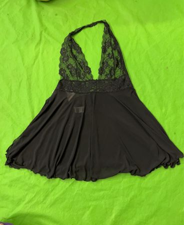 Schwarz Spitzen Halterneck Babydoll Chemise