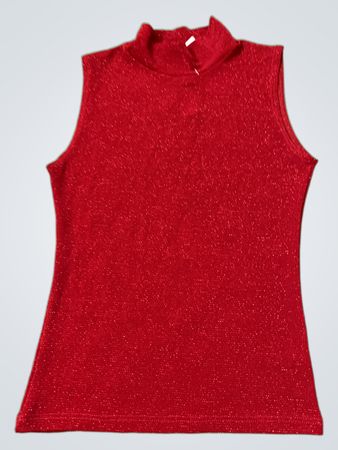 Roter ärmelloser Glitzeroberteil mit Mock-Neck