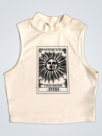LISHLY "DIE ZUKUNFT LIEGT IN DEINEN HÄNDEN -XVIII-" Weißes geripptes Tanktop mit hochgeschlossenem Kragen