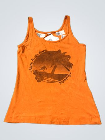 Oranges Tanktop mit tropischem Grafikdesign