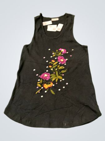 3 SUISSES Chouchou Schwarzes Tank Top mit floralem Stickerei