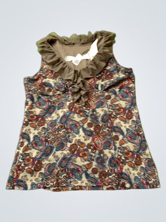 Ärmelloses Paisleymuster-Top mit Rüschenausschnitt