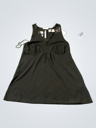 Janino Black Ärmelloses V-Ausschnitt Kleid mit Spitzen-Detail