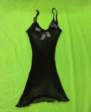 Cottelli Collection Schwarzes Fischernetz Babydoll Kleid mit Schleifendetail