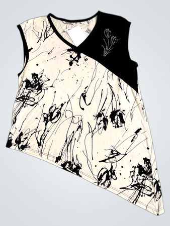 Vintage Vanguard ärmelloses Top mit Schwarz-Weiß-Spritzdruck