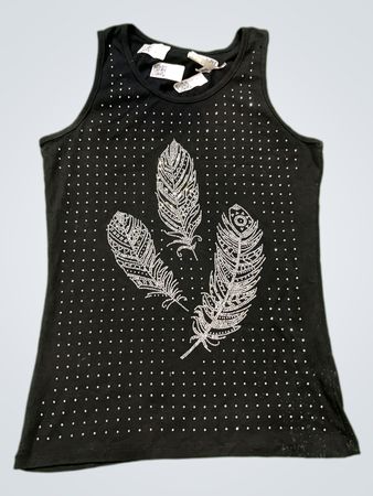 Schwarzes Tanktop mit Federgrafik