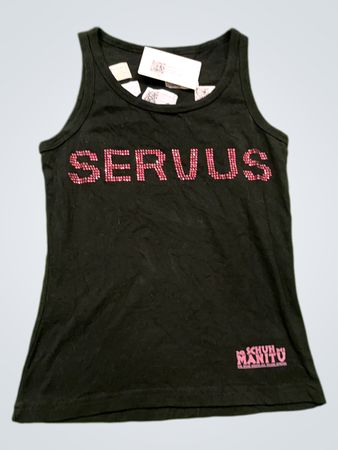 SERVUS Schwarzes Tanktop mit Strasssteinen und SCHUH MANITU Logo