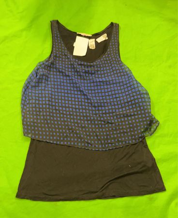 CAMAIEU Damen Blau und Schwarz Kariertes Geschichtetes Tanktop