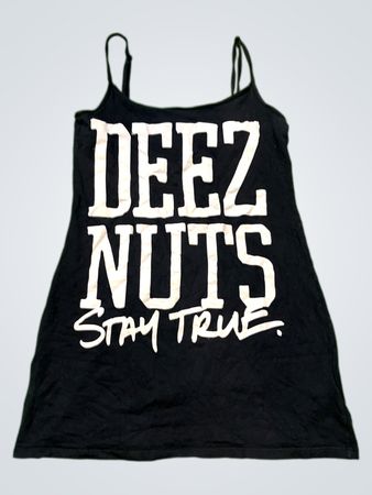 Schwarzes "DEEZ NUTS STAY TRUE" Grafik-Trägershirt