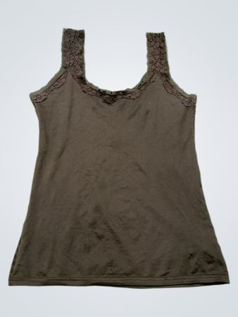 Braune Spitzenbesatz-Trägerbluse