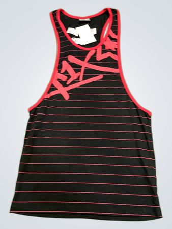 KIK Schwarzes gestreiftes Tanktop mit pinkem Saum