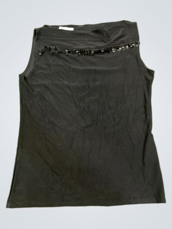 Vintage Vanguard Schwarzes ärmelloses Oberteil mit verziertem Ausschnitt