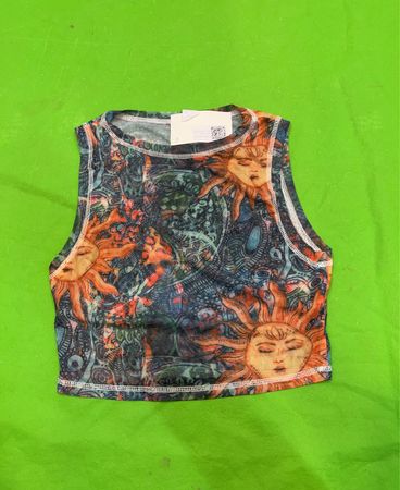 Ärmelloses Cropped Top mit Sonnen- und Himmelsdruck