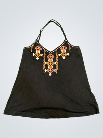 Schwarzes Tanktop mit geometrischer Stickerei