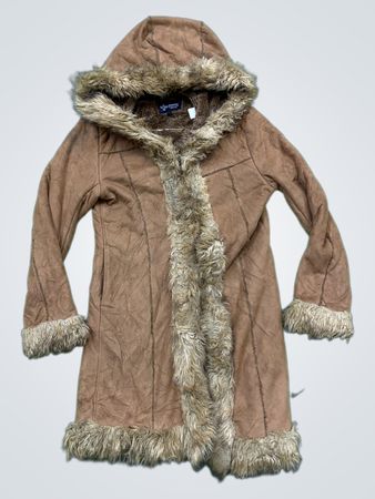 ZHONGYILI FASHION Brown Suede Fur Lined Hooded Coat