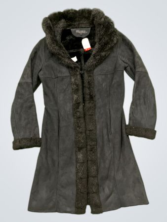 Poetic Sand Women's Black Faux Suede Fur Trim Coat