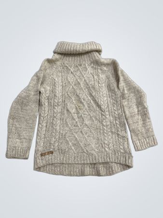 Cremefarbener Kabelstrick Rollkragenpullover