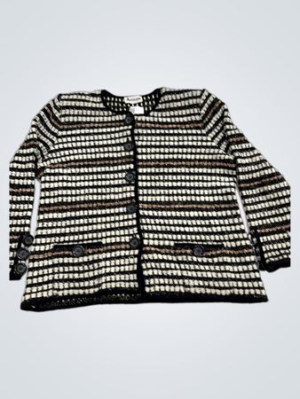Attitude Women's Black & White Striped Cardigan