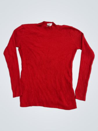 H&M Roter Gerippter Strick Pullover mit Mock Neck und langen Ärmeln