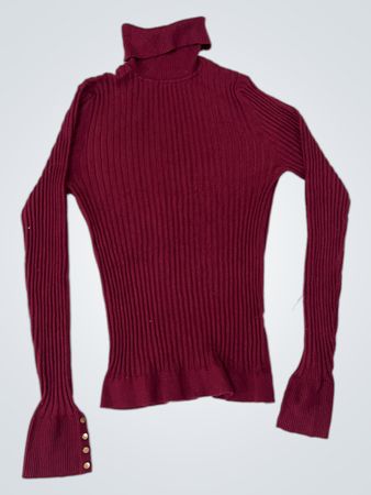Neues Look Burgunderfarbenes Rippstrick-Longsleeve mit Glockenärmeln