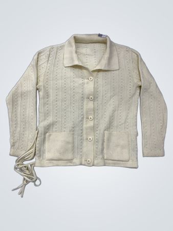 Creme Strick-Cardigan mit Taschen und Bindegürtel