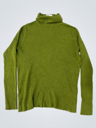 Grüner gerippter Rollkragenpullover