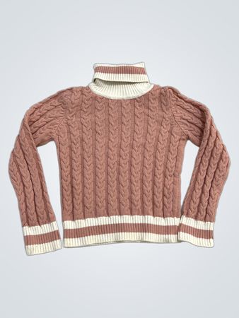 Bad Axel Pink Kabelstrick-Turtleneck-Pullover mit weißen Streifen