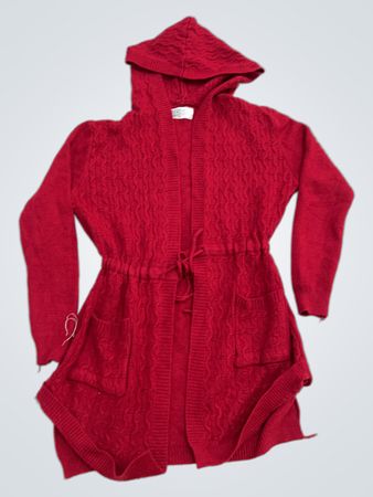 Roter Kapuzencardigan mit Kordelzug in der Taille