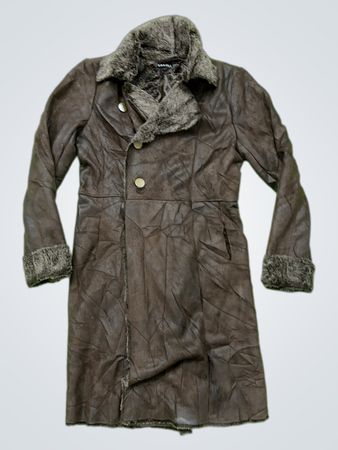 CAROLL Faux Leather Fur Lined Coat