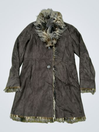 CAROLL Faux Suede Fur Trimmed Coat