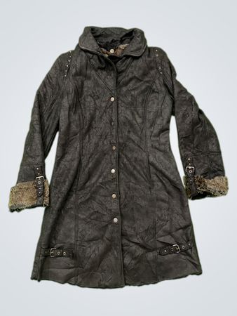 Women's Faux Leather Fur Trimmed Coat
