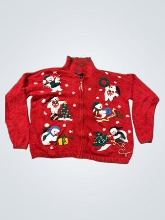 Carly St. Claire Roter Weihnachts-Schneemann-Baum-Pullover