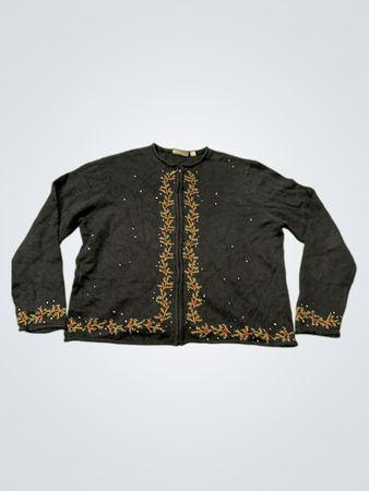 Croft & Barrow Schwarzer Bestickter Reißverschluss-Cardigan