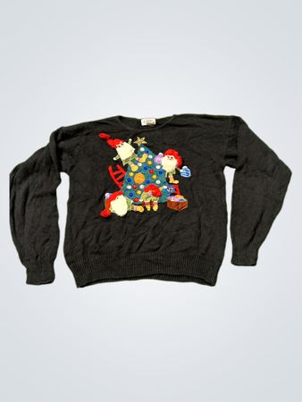 In Charge Schwarzer Weihnachts-Pullover mit Weihnachtsmann und Weihnachtsbaum