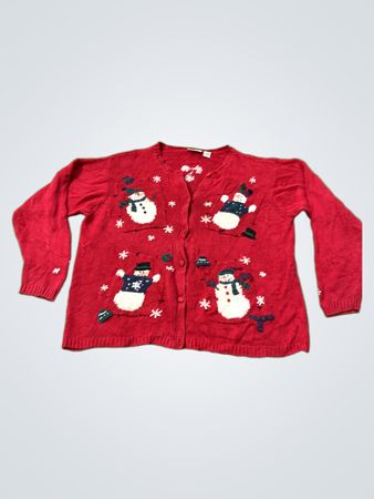 Croft & Barrow Frau Roter Schneemann Weihnachtscardigan