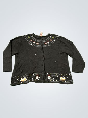 Crystal-Kobe Frau Schwarz Weihnachten Schneemann Cardigan